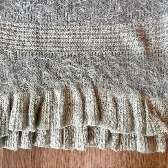 Sleeping On Snow Anthropologie Ruffled Fuzzy Sweater Gray SP Pullover Knit Wool - Picture 2 of 8